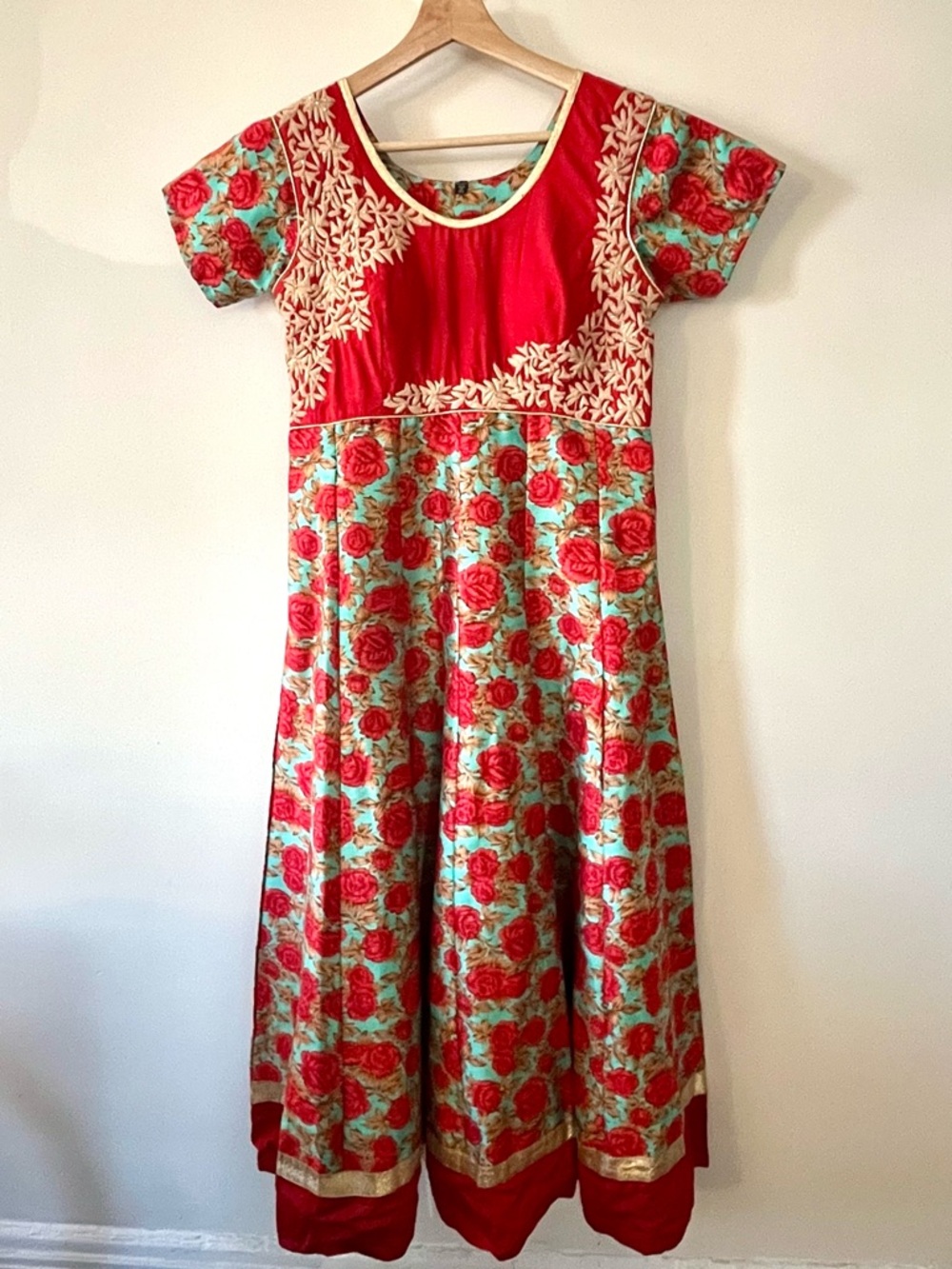 Indian Floral Maxi Dress Boho Embroidered Red Blue Festival